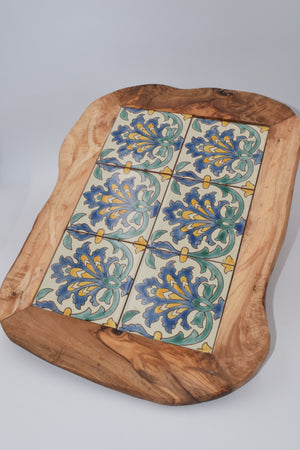 Olive wood ceramic serving plate