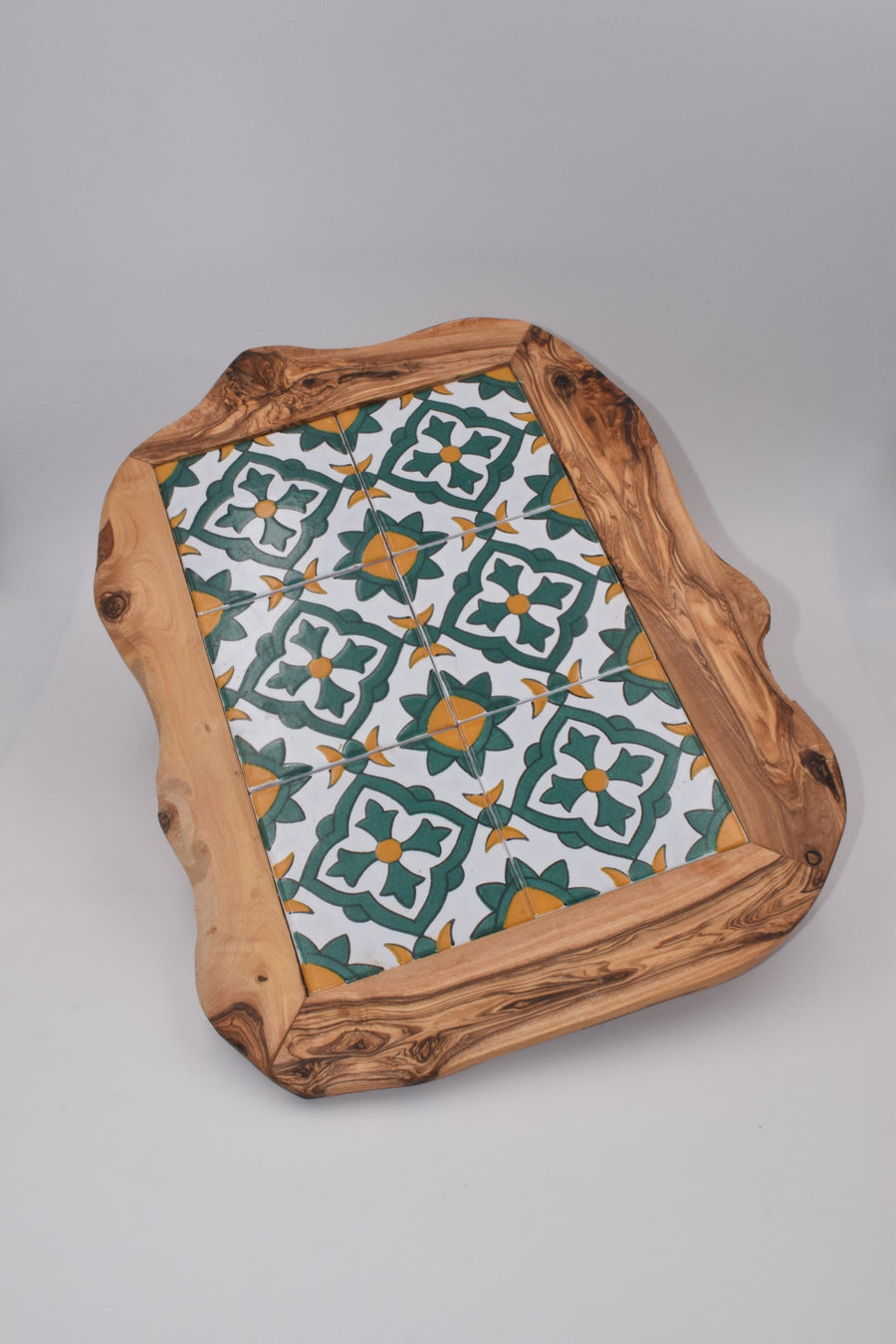 Olive wood ceramic serving plate