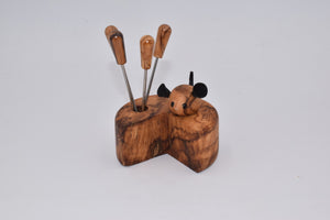 Cheese with fork holder in olive wood