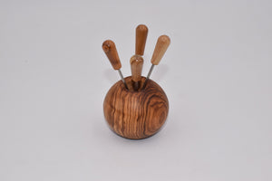 Olive wood ball fork holder