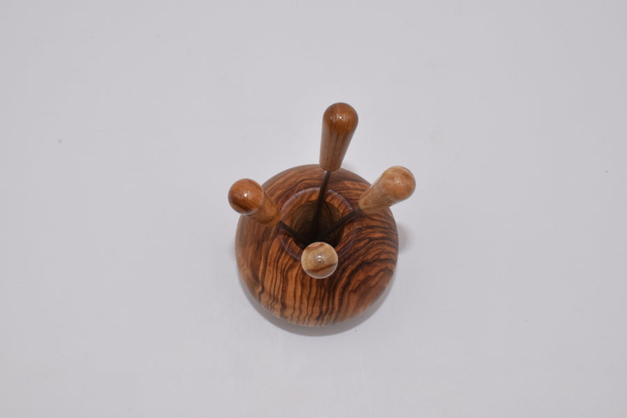 Olive wood ball fork holder