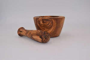 Small natural mortar in olive wood